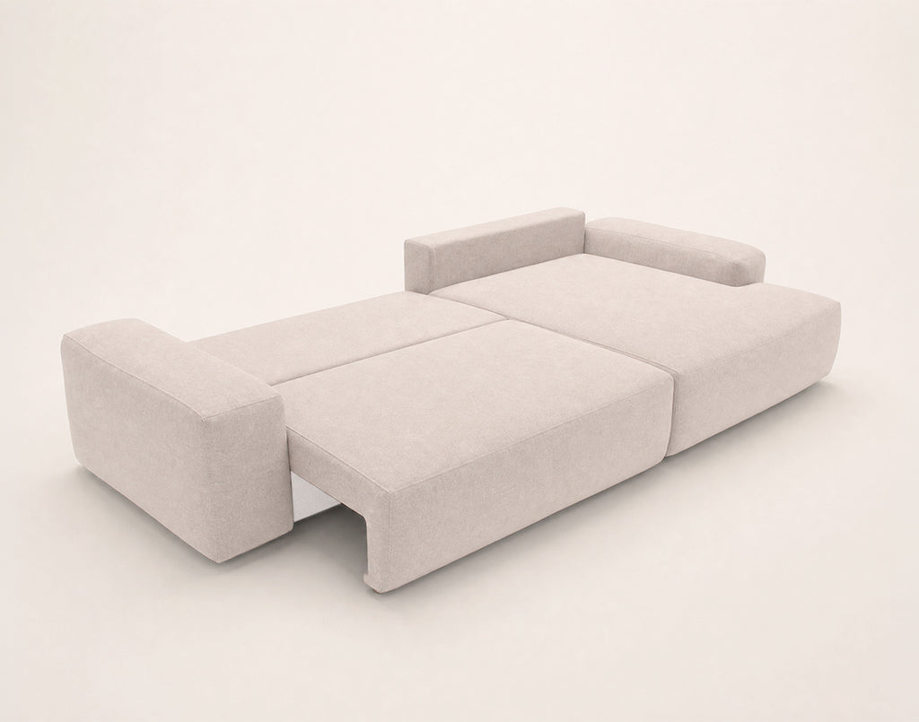 Tama - Canapé D'Angle 4 Places Convertible Avec Coffre - Tissu - Beige