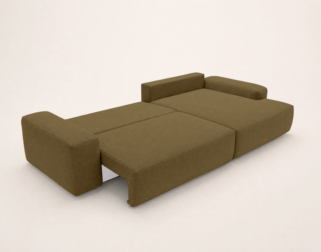Tama - 4-Seater Corner Sofa Bed With Storage - Fabric - Green