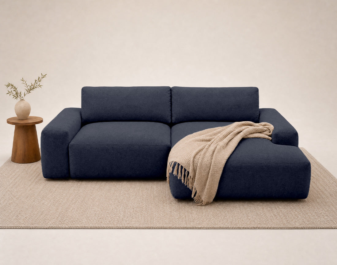 Tama - 4-Seater Corner Sofa Bed with Storage - Fabric - Navy Blue