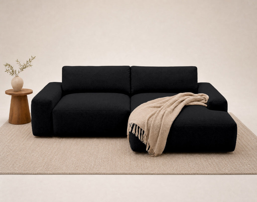 Tama - Canapé D'Angle 4 Places Convertible Avec Coffre - Tissu - Noir