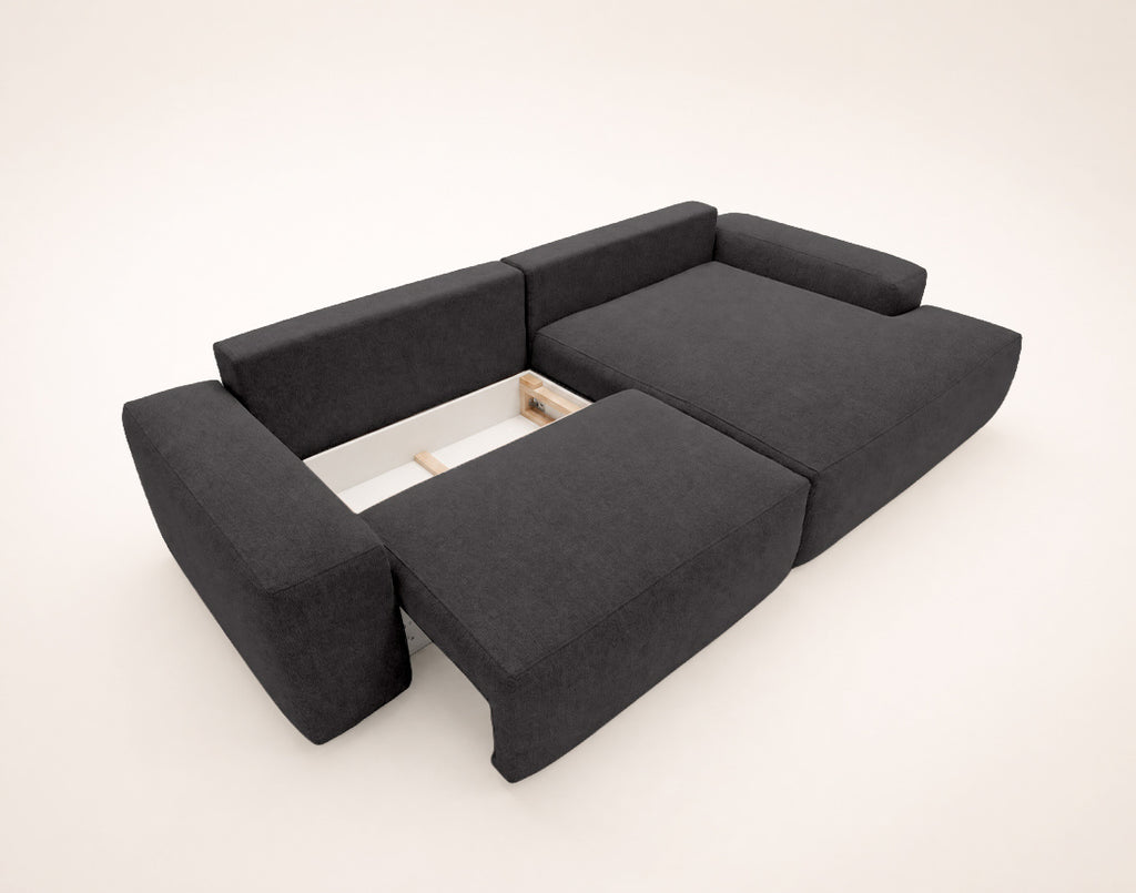 Tama - 4-Seater Corner Sofa Bed with Storage - Fabric - Grey