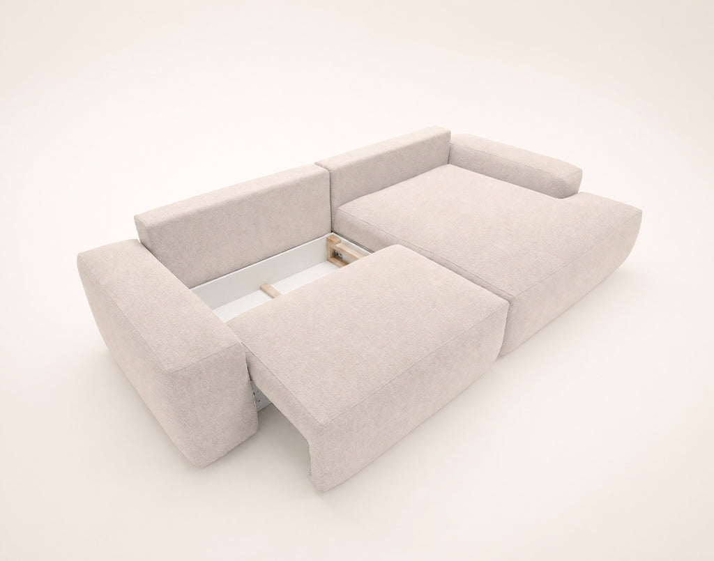 Tama - Canapé D'Angle 4 Places Convertible Avec Coffre - Tissu - Beige