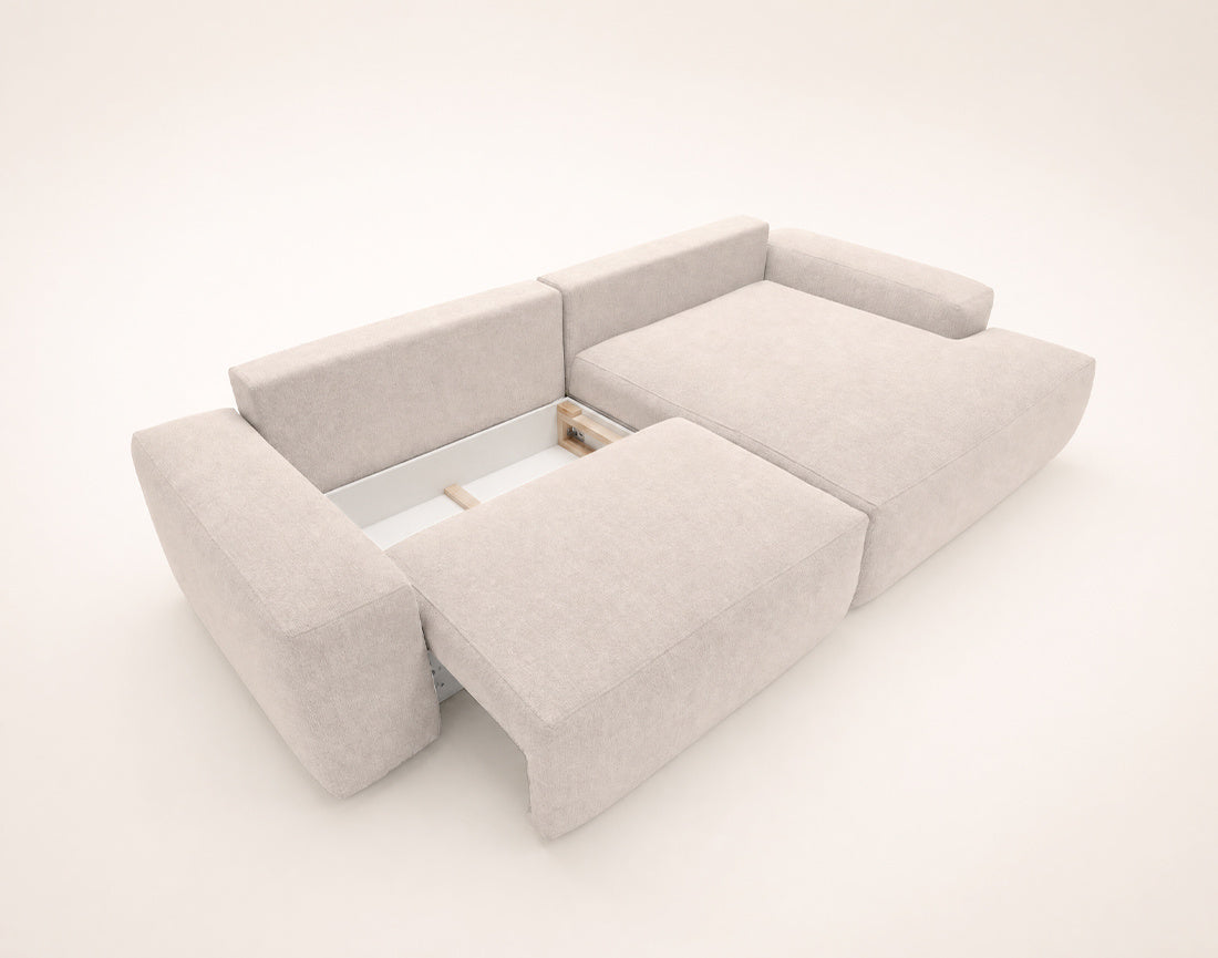 Tama - Canapé D'Angle 4 Places Convertible Avec Coffre - Tissu - Beige