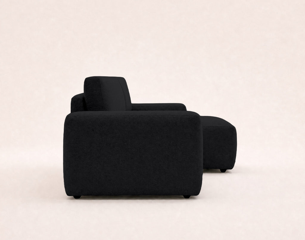 Tama - Canapé D'Angle 4 Places Convertible Avec Coffre - Tissu - Noir
