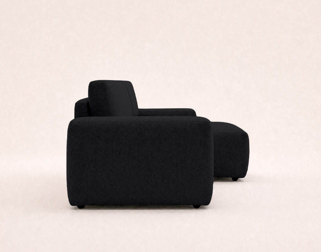 Tama - Canapé D'Angle 4 Places Convertible Avec Coffre - Tissu - Noir
