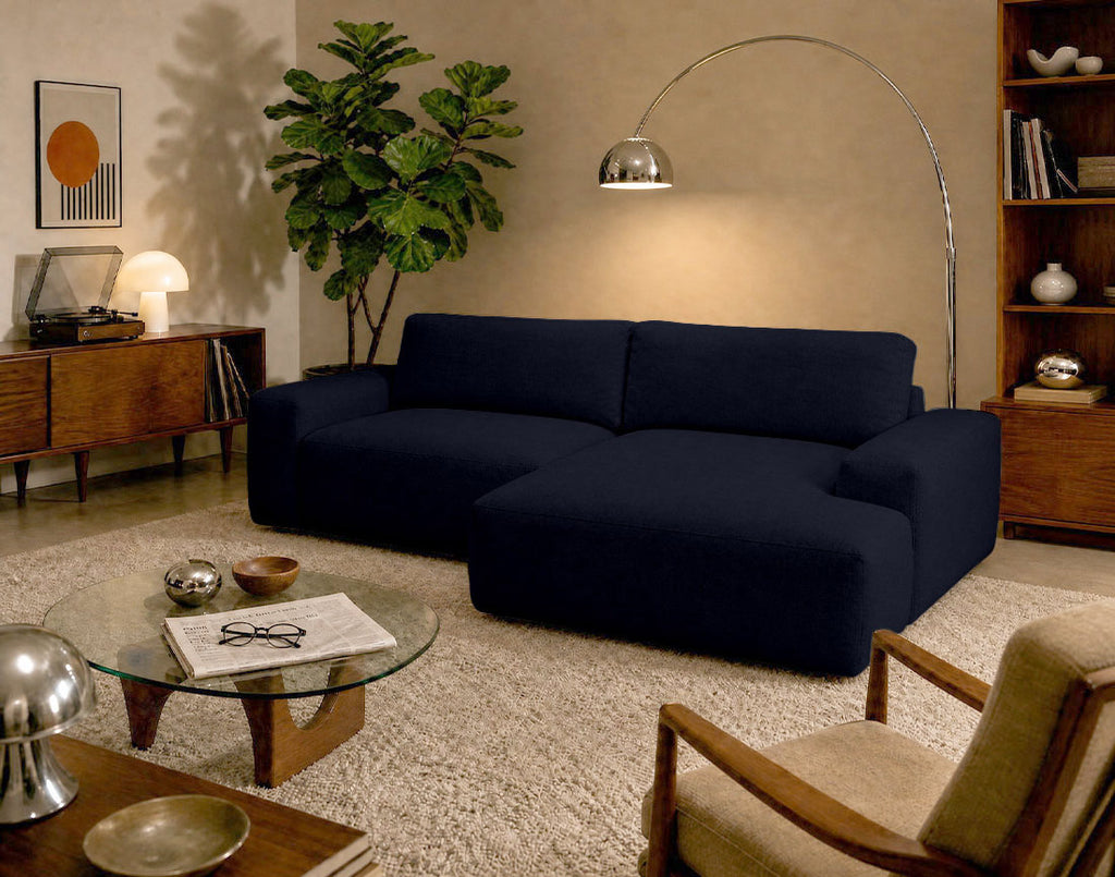 Tama - 4-Seater Corner Sofa Bed with Storage - Fabric - Navy Blue