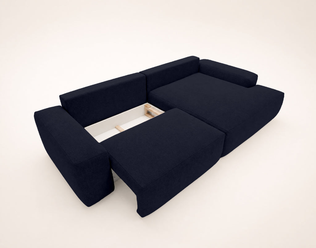 Tama - 4-Seater Corner Sofa Bed with Storage - Fabric - Navy Blue
