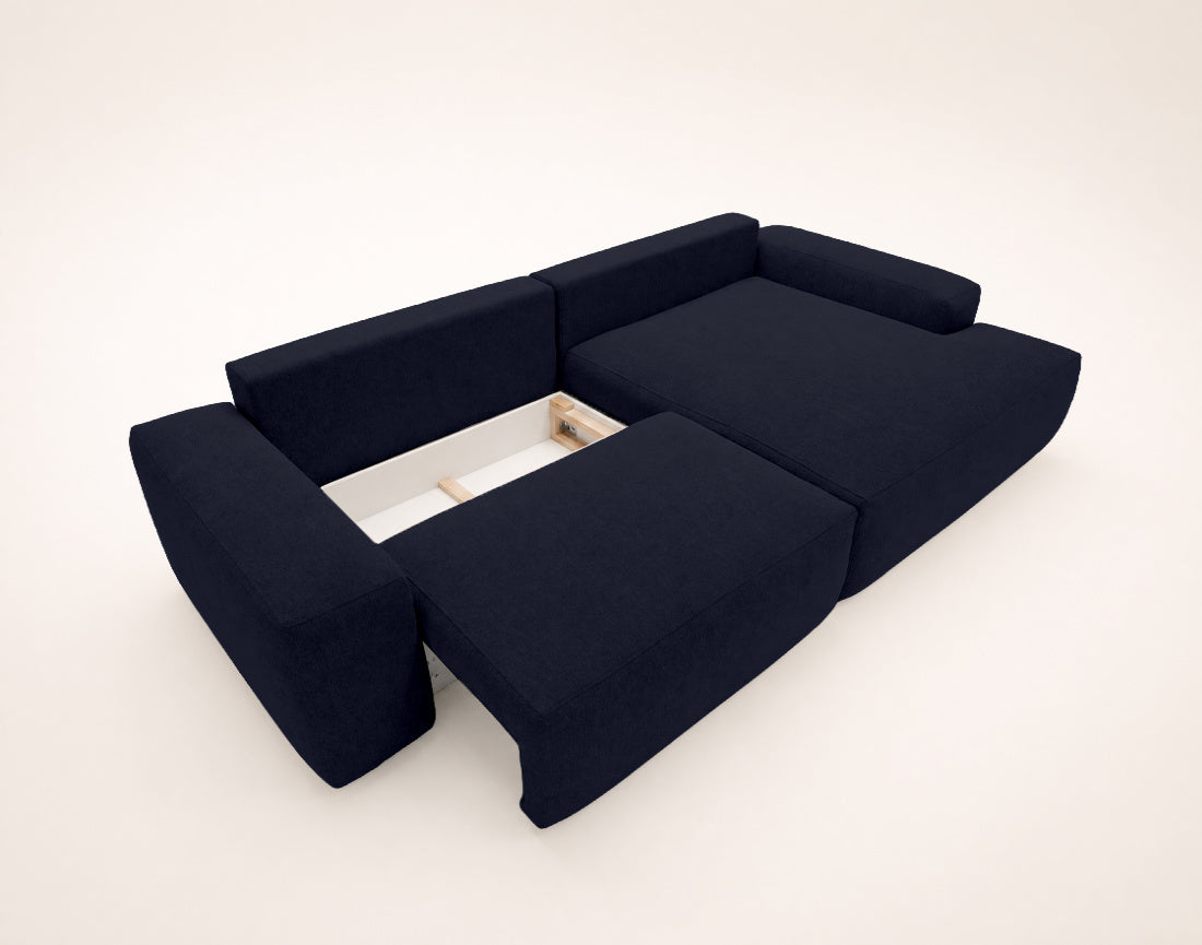 Tama - 4-Seater Corner Sofa Bed with Storage - Fabric - Navy Blue