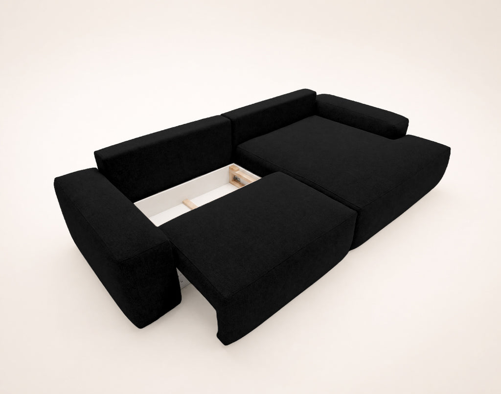 Tama - Canapé D'Angle 4 Places Convertible Avec Coffre - Tissu - Noir