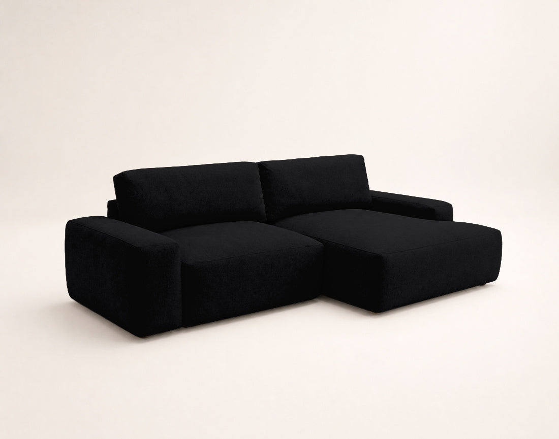 Tama - Canapé D'Angle 4 Places Convertible Avec Coffre - Tissu - Noir