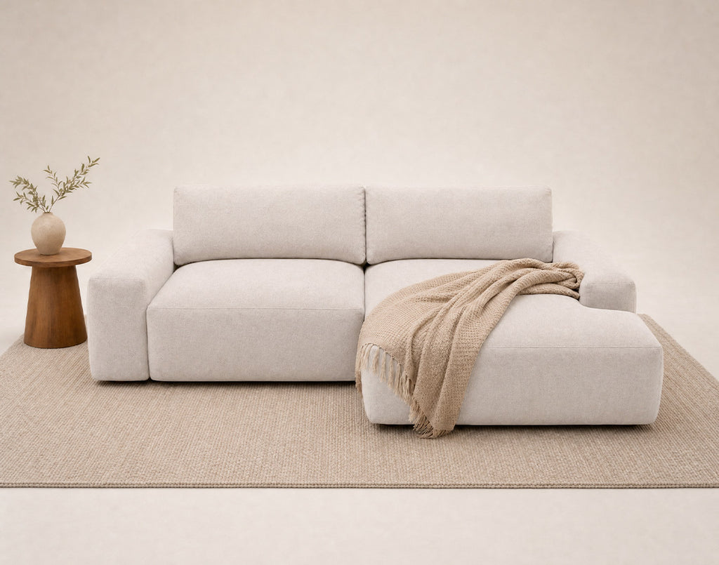 Tama - Canapé D'Angle 4 Places Convertible Avec Coffre - Tissu - Beige
