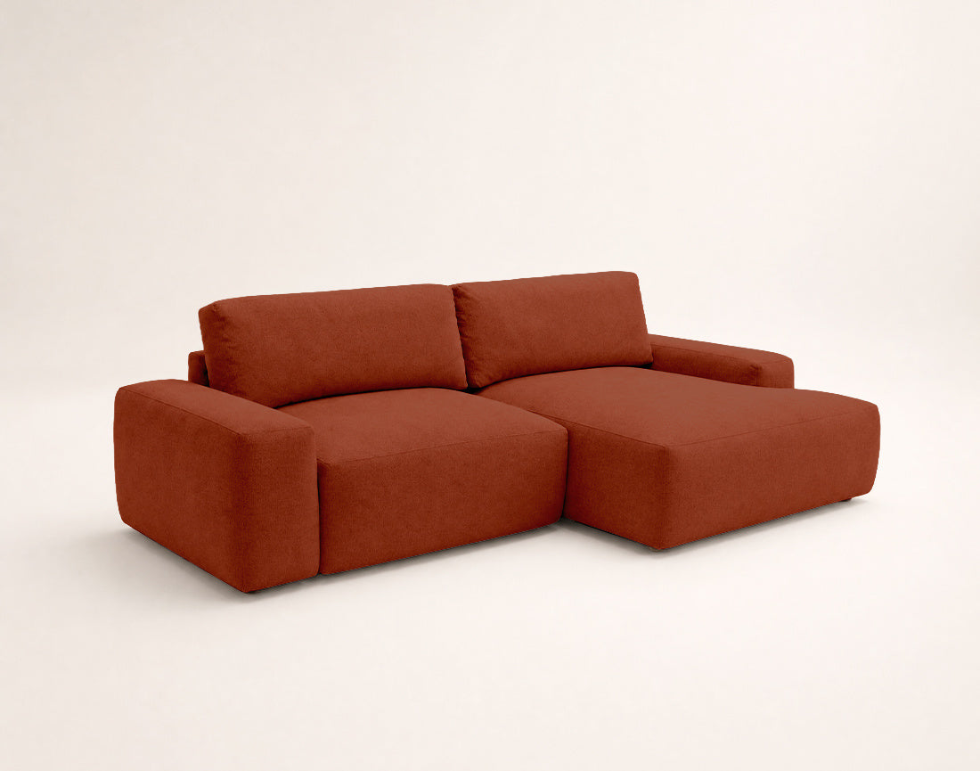Tama - Sofá Rinconero 4 Plazas Convertible Con Arcón - Tejido - Terracota