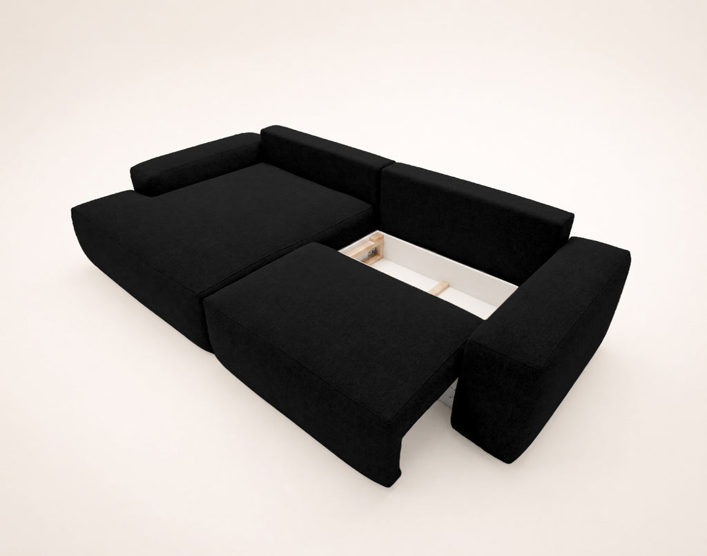 Tama - Canapé D'Angle 4 Places Convertible Avec Coffre - Tissu - Noir