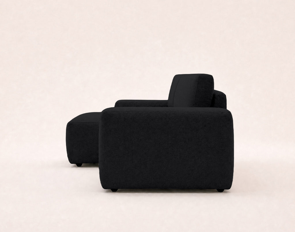 Tama - Canapé D'Angle 4 Places Convertible Avec Coffre - Tissu - Noir