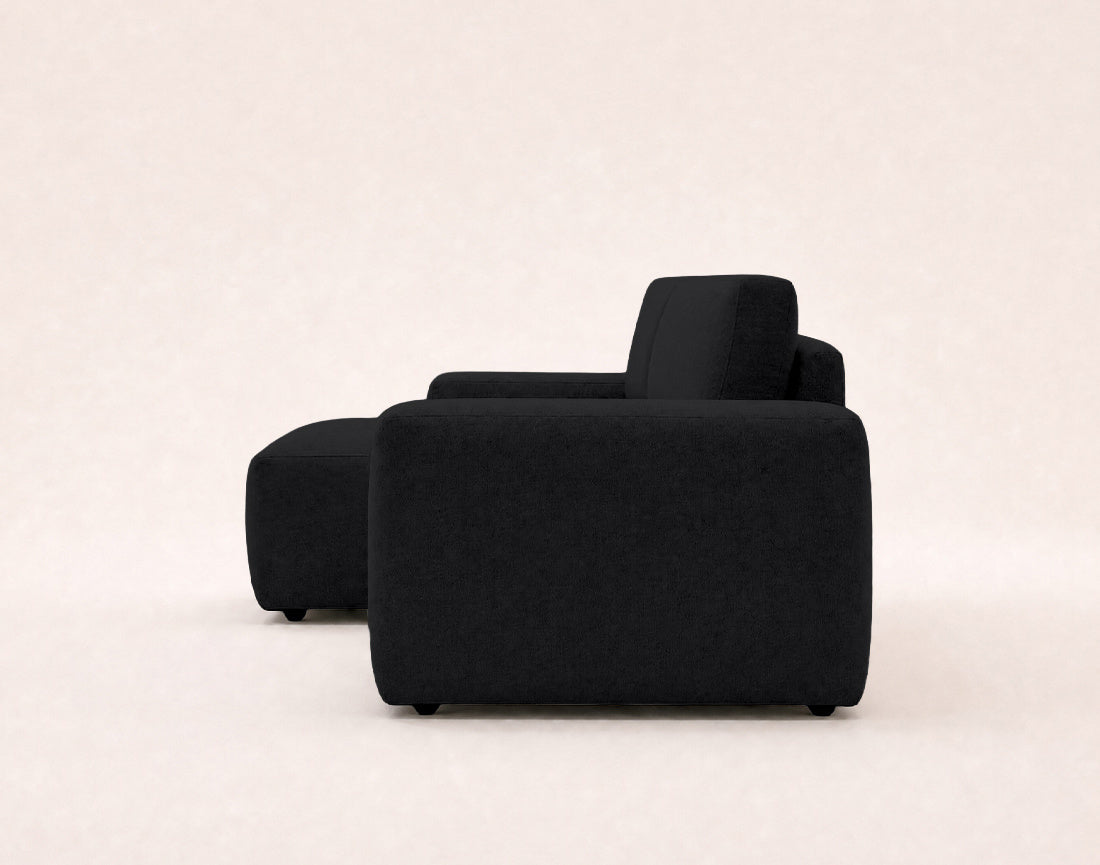 Tama - Canapé D'Angle 4 Places Convertible Avec Coffre - Tissu - Noir