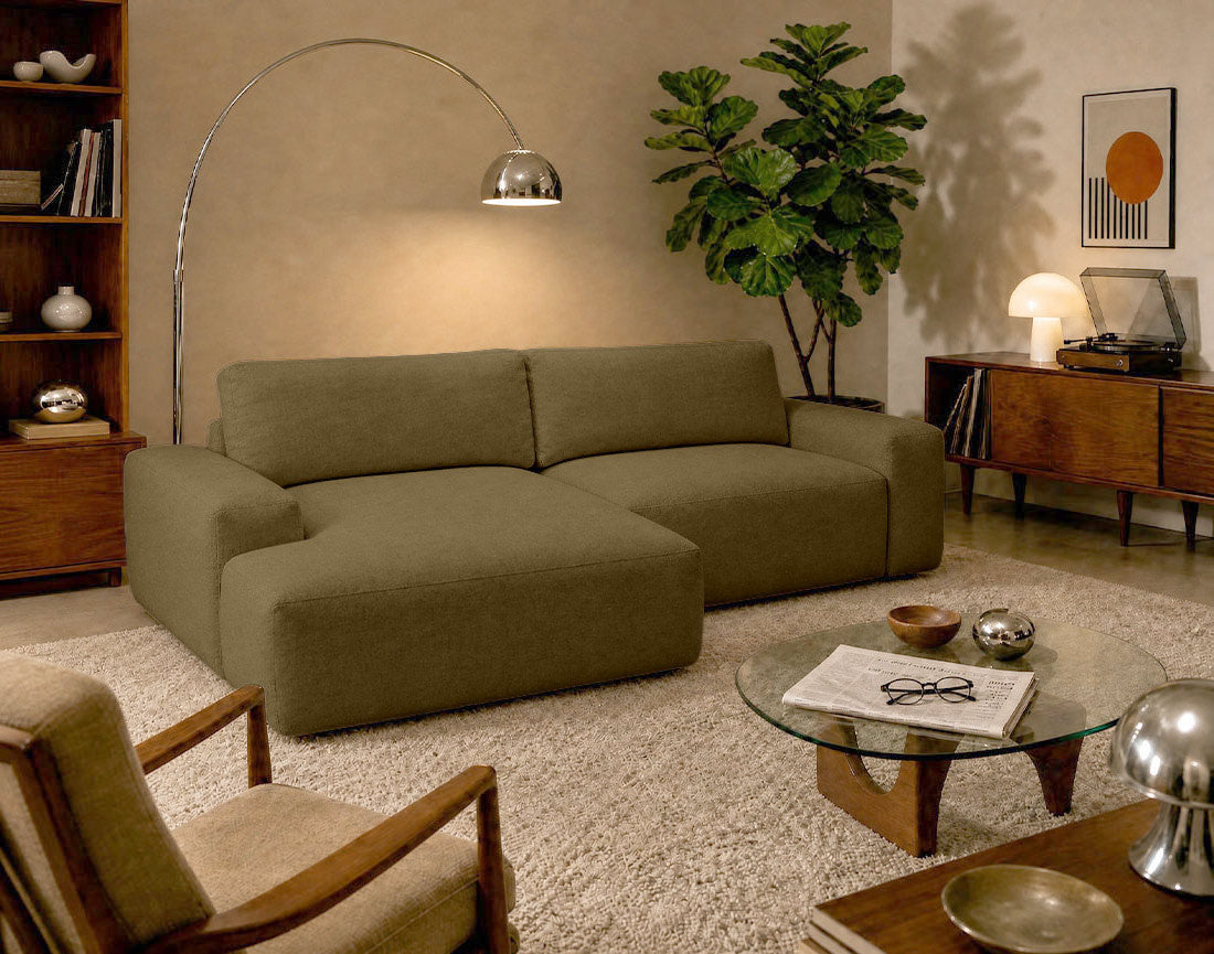 Tama - 4-Seater Corner Sofa Bed With Storage - Fabric - Green