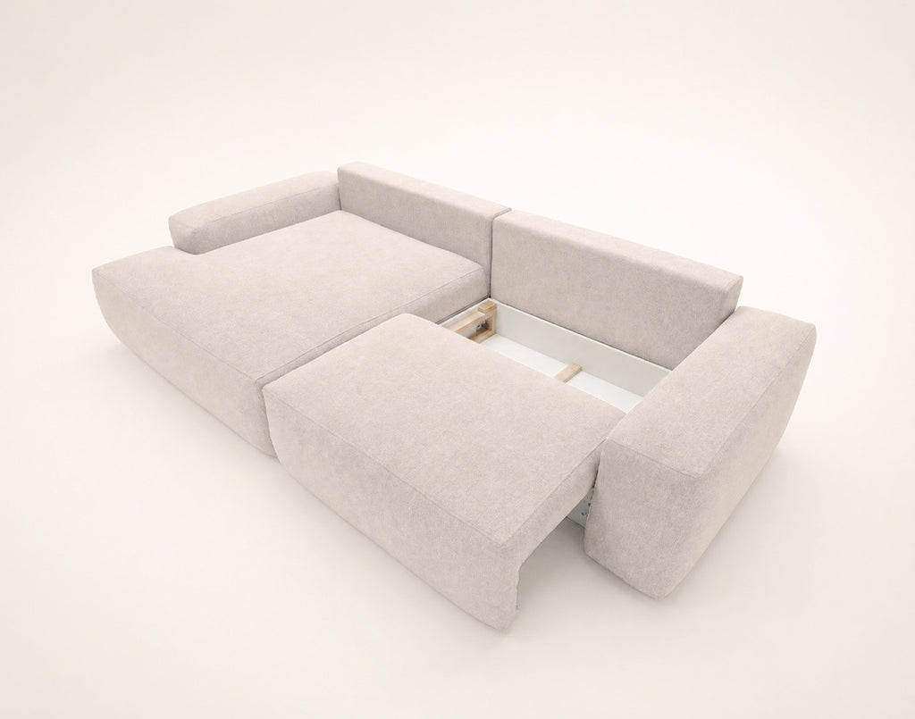 Tama - Canapé D'Angle 4 Places Convertible Avec Coffre - Tissu - Beige