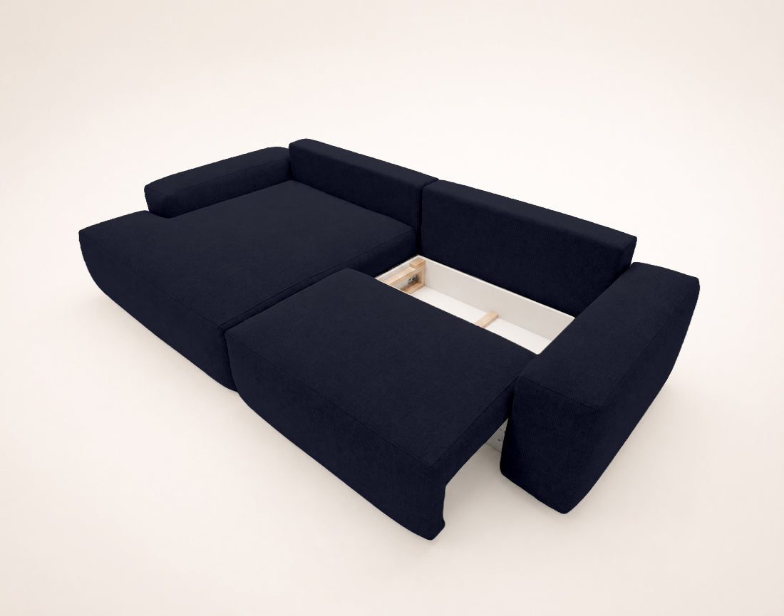 Tama - 4-Seater Corner Sofa Bed with Storage - Fabric - Navy Blue