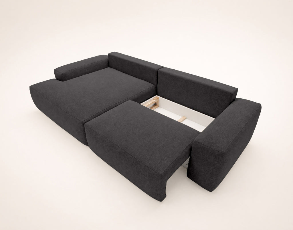 Tama - 4-Seater Corner Sofa Bed with Storage - Fabric - Grey