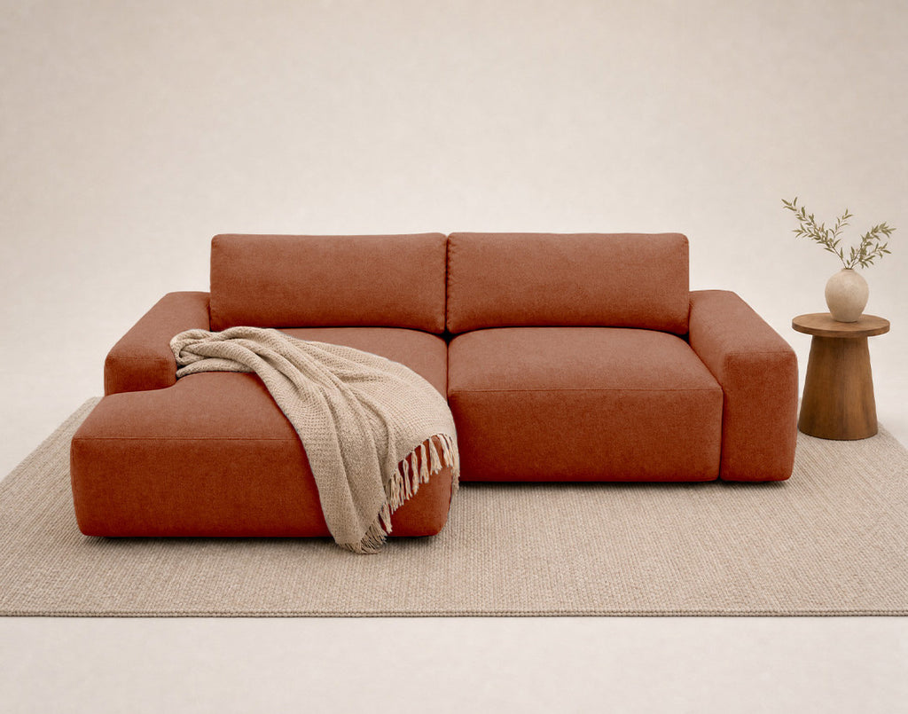 Tama - Sofá Rinconero 4 Plazas Convertible Con Arcón - Tejido - Terracota
