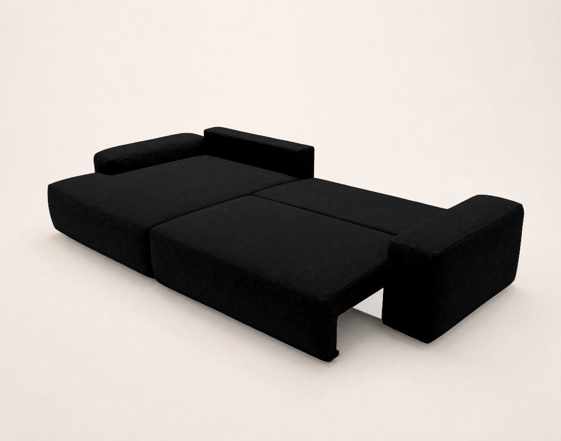Tama - Canapé D'Angle 4 Places Convertible Avec Coffre - Tissu - Noir