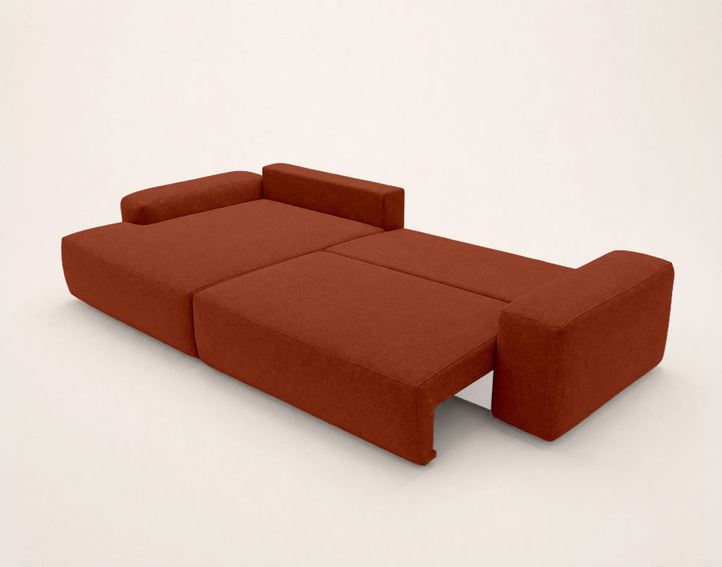 Tama - Sofá Rinconero 4 Plazas Convertible Con Arcón - Tejido - Terracota