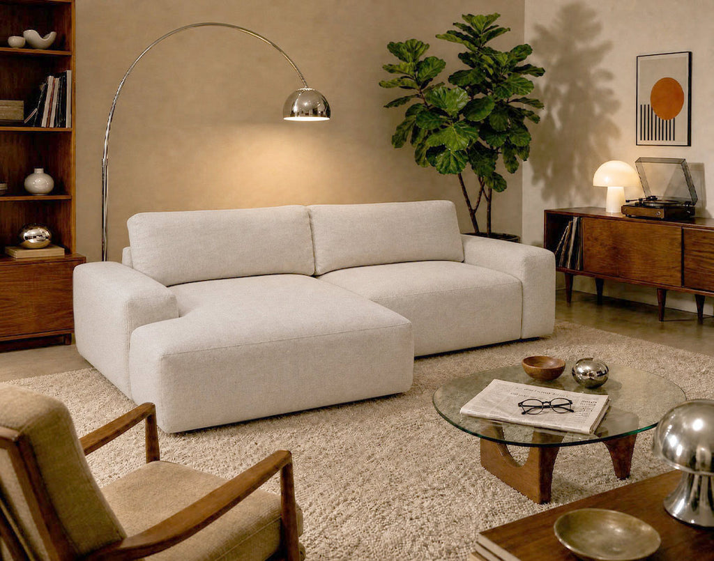Tama - Canapé D'Angle 4 Places Convertible Avec Coffre - Tissu - Beige