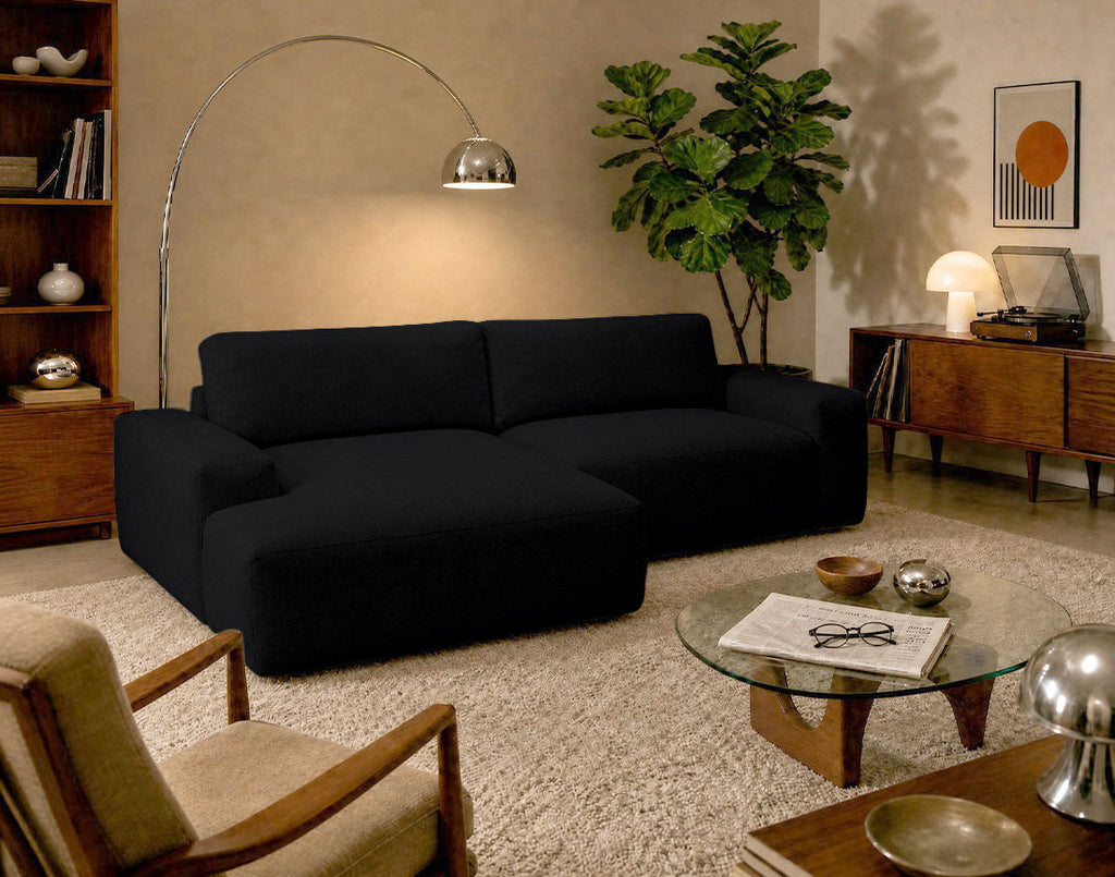 Tama - Canapé D'Angle 4 Places Convertible Avec Coffre - Tissu - Noir