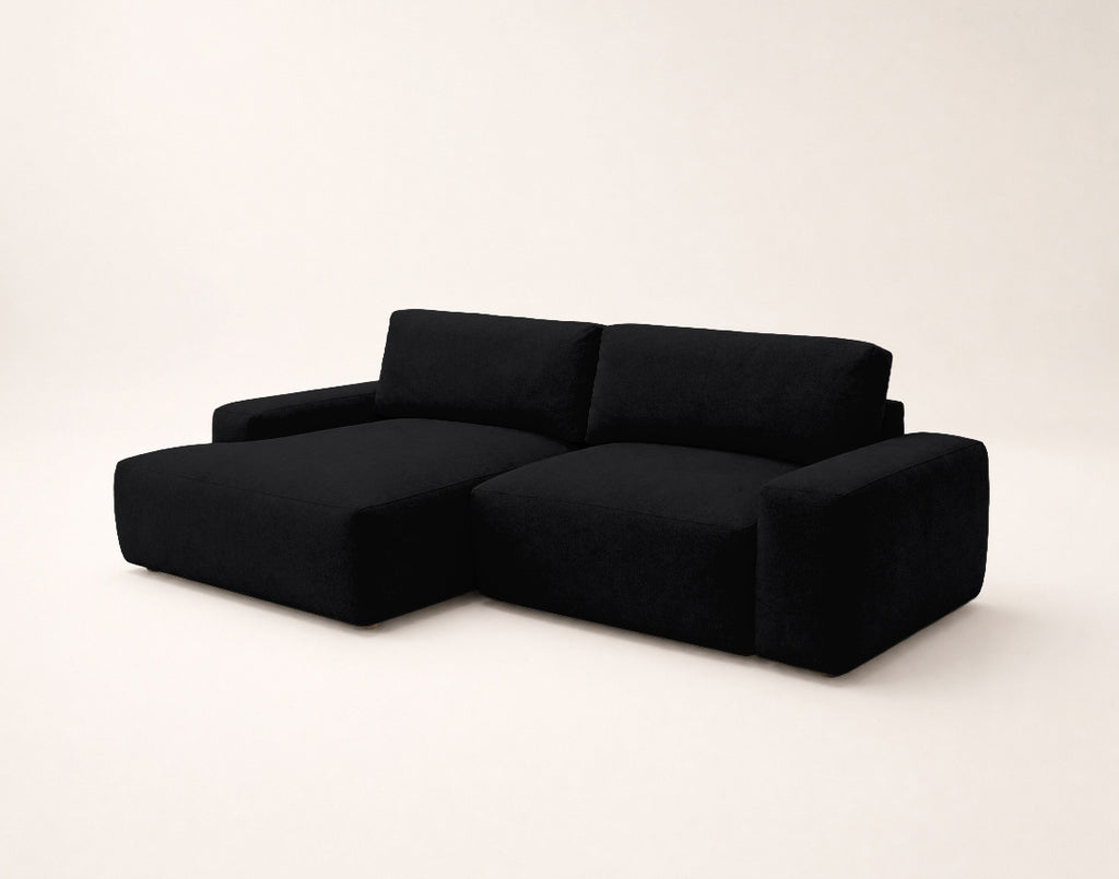 Tama - Canapé D'Angle 4 Places Convertible Avec Coffre - Tissu - Noir
