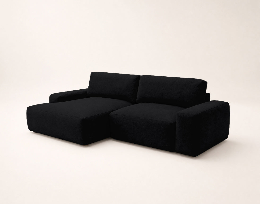 Tama - Canapé D'Angle 4 Places Convertible Avec Coffre - Tissu - Noir