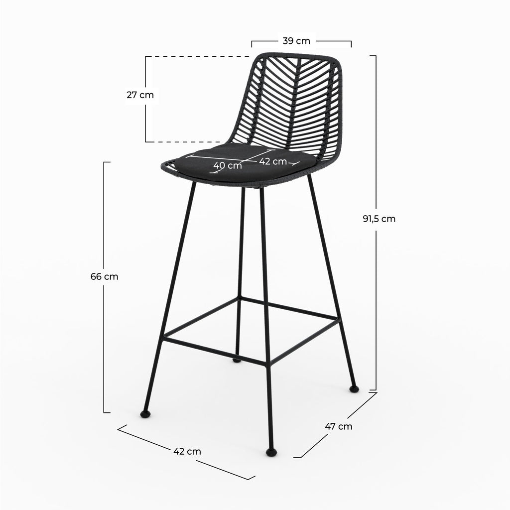 Tamara - Lot De 2 Chaises Pour Îlot Central En Rotin Noir
