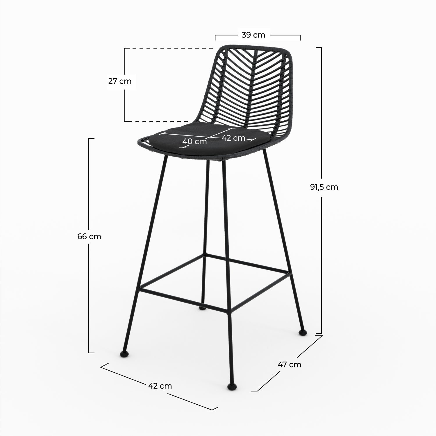 Tamara - Lot De 2 Chaises Pour Îlot Central En Rotin Noir