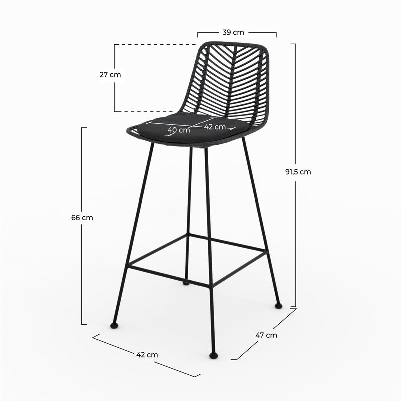 Lot de 2 chaises pour îlot central 66 cm Tamara en rotin noir