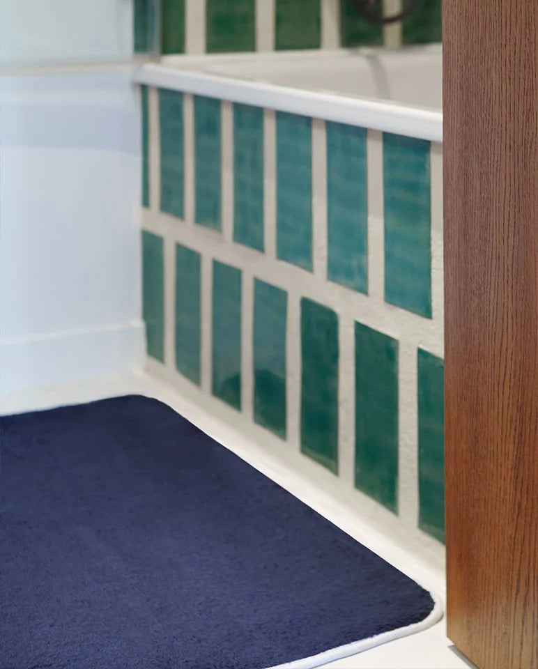 Bath Mat - Midnight Blue White Piping