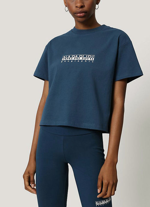 Napapijri - Tee Shirt Cropped S Box W - Blu Marine - Femme