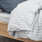Duvet Cover - In 300 Thread Count Washed Cotton Percale - Blue Gray Stripes