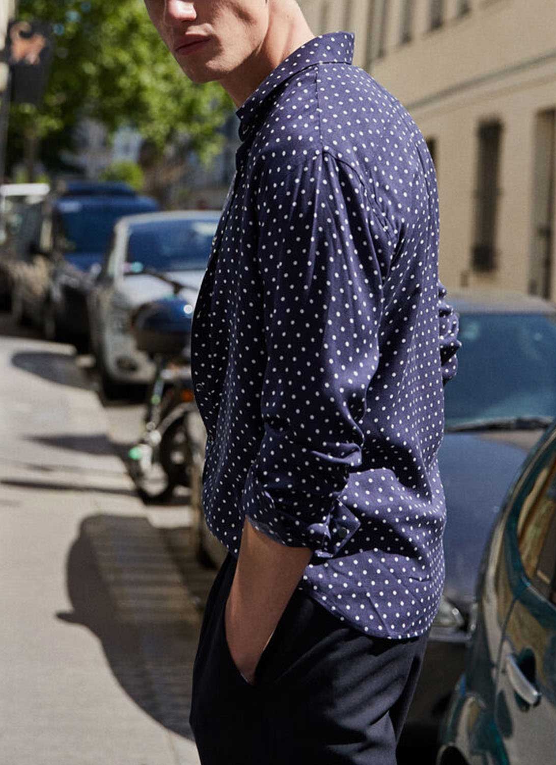 The Kooples - Polka Dot Shirt - Blue/Offwhite - Men