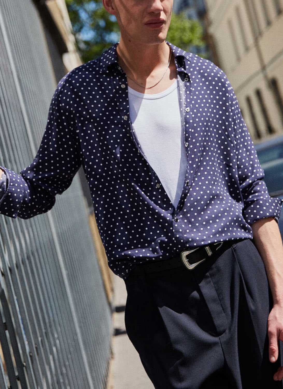 The Kooples - Polka Dot Shirt - Blue/Offwhite - Men