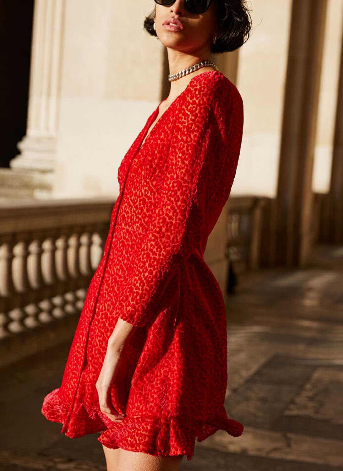 The Kooples - Abito Con Motivo Leopardato In Rilievo - Rosso - Donna