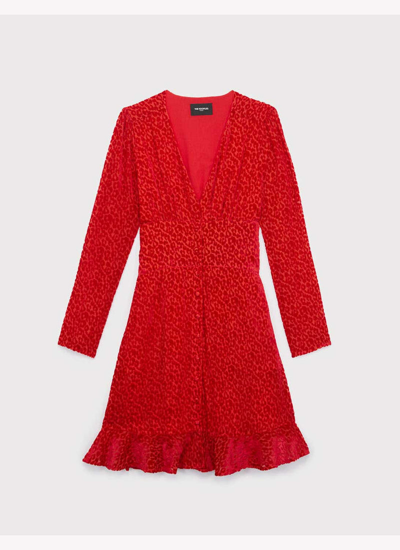 The Kooples - Robe À Relief Léopard - Rouge - Femme