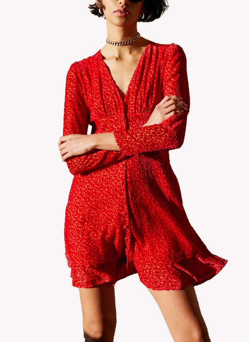The Kooples - Robe À Relief Léopard - Rouge - Femme