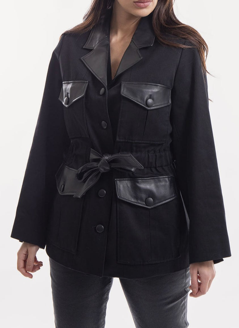 The Kooples - Veste Bi-Matière - Black - Femme