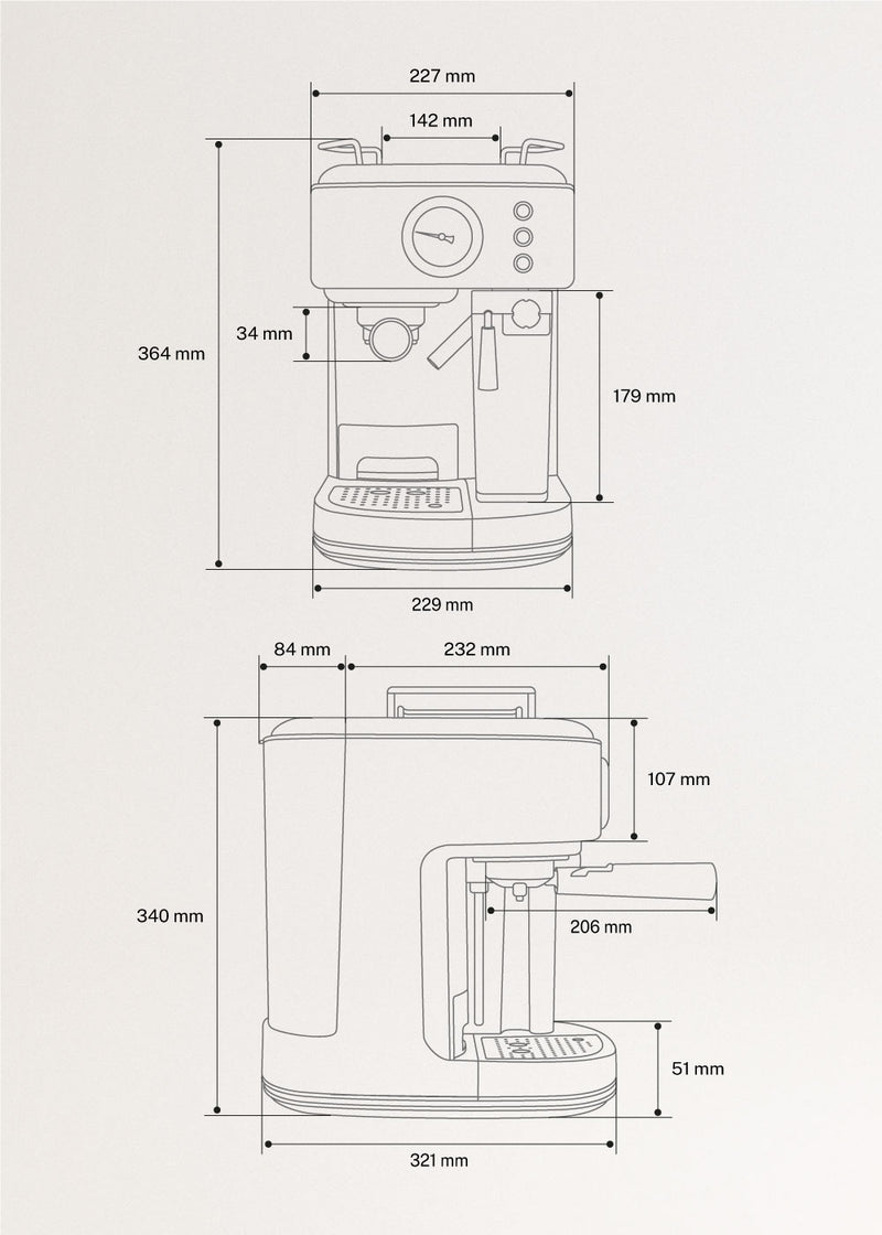 Thera Retro Pro - Cafetera espresso semiautomática 20 barras - Negra