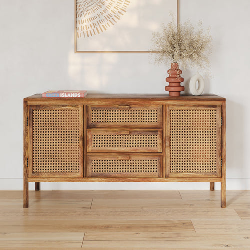 Buffet en cannage Tiki 2 portes 3 tiroirs