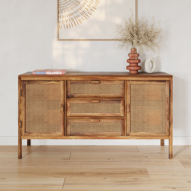 Buffet en cannage Tiki 2 portes 3 tiroirs