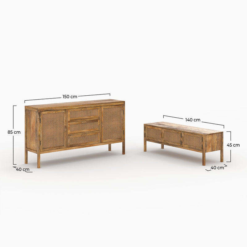 Ensemble Tiki buffet et meuble TV en bois