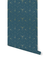 Rouleau Papier Peint Tiles - Bleu Petrole Doré