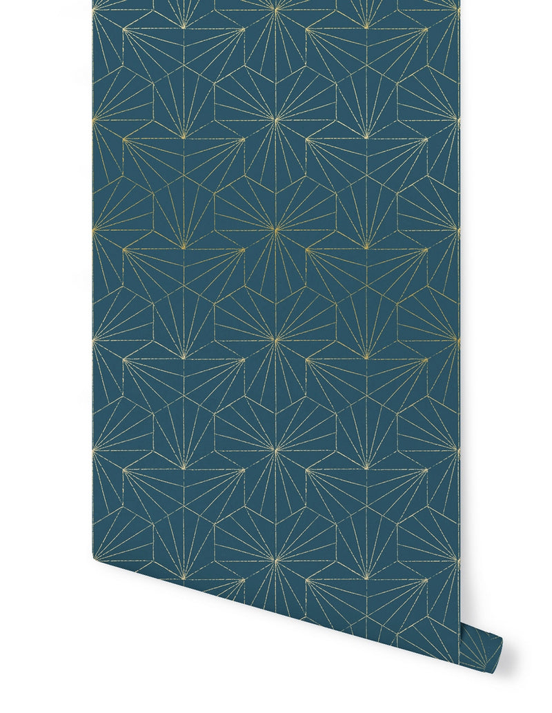 Papier Peint Tiles - Golden Petroleum Blue