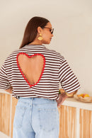 TINO Rayé Chocolat - T-Shirt Coeur