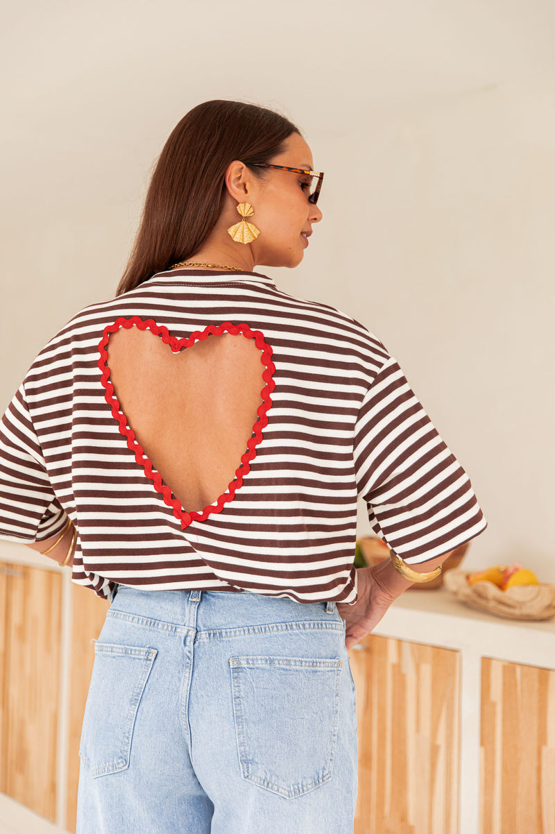 TINO Rayé Chocolat - T-Shirt Coeur